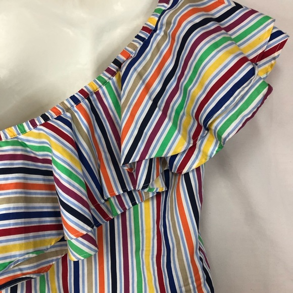 ASOS Women’s Dress One Shoulder Double Ruffle Stripe Multicolor Column - Picture 3 of 10